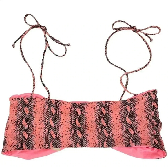 Ris-K Nylon Blend Pink Snake Print Knot Front Hiatus Swimsuit Top Size Large - Picture 7 of 8